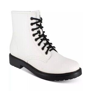 ESPRIT White and Black Shelby Booties White Vegan Leather Combat Boots Size 9